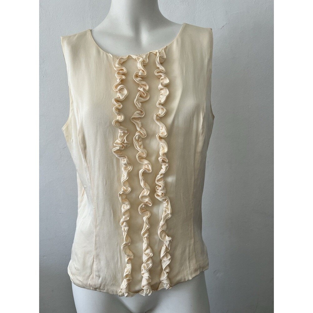 Ann Taylor Silk Top Sz 8 Cream Ruffled Coquette Romantic Soft Girl Victorian Zip